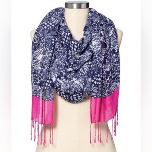 Lilly Pulitzer X Target for Target Upstream Sardine Patterned Scarf Pink Blue - Picture 1 of 3